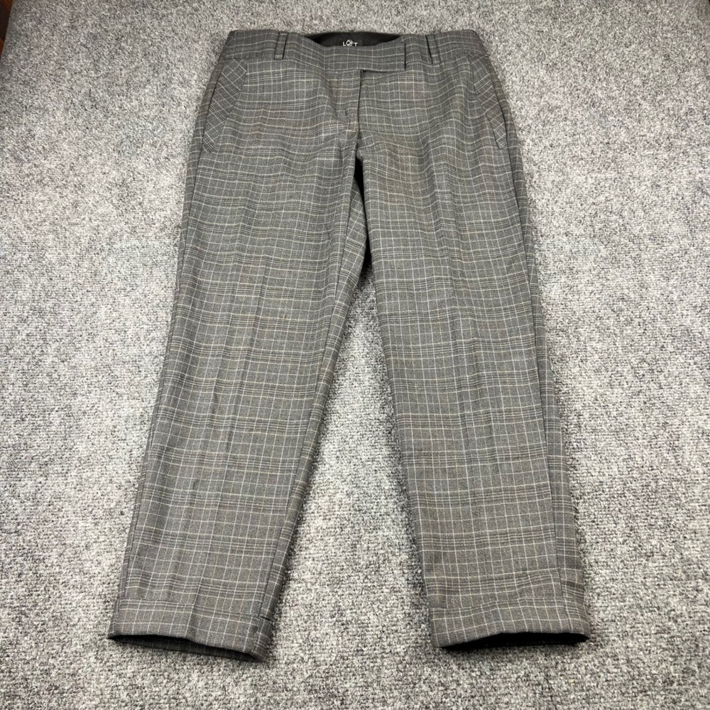 Ann‎ Taylor LOFT Marisa Straight Plaid Dress Pants Gray Petite 4P 345677
